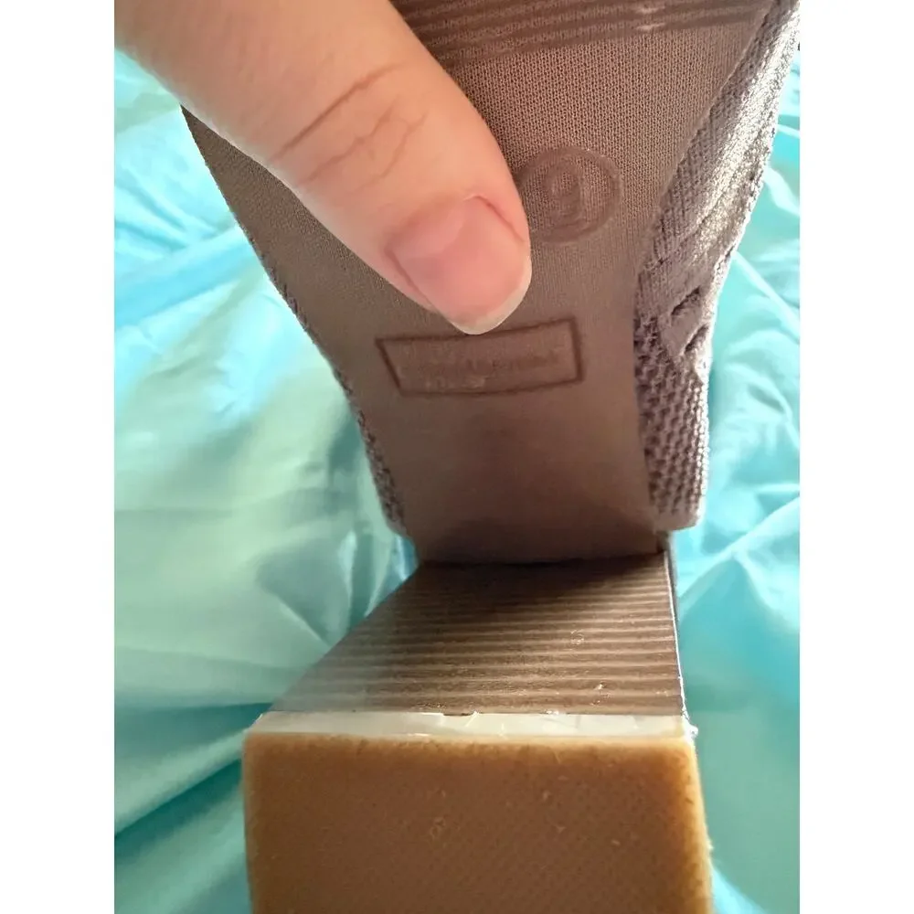 Fergalicious by Fergie Peep Toe Ankle Booties Taupe Stretch Sock Boots Size 9